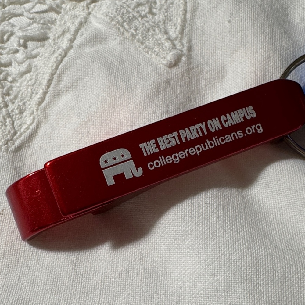 College Republicans "Best Party on Campus" Red Bottle Opener Keychain - Picture 4 of 5